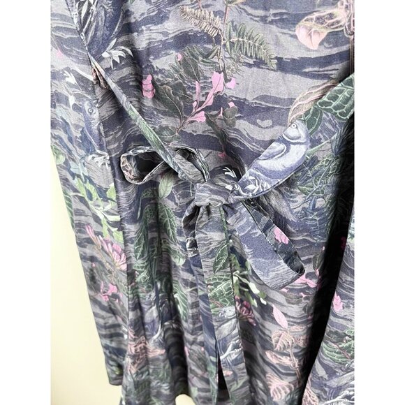 Allsaints Fay Paradeep Bird  Foliage Print Tie Back V Neck XS Mini Dress Button - Picture 5 of 13